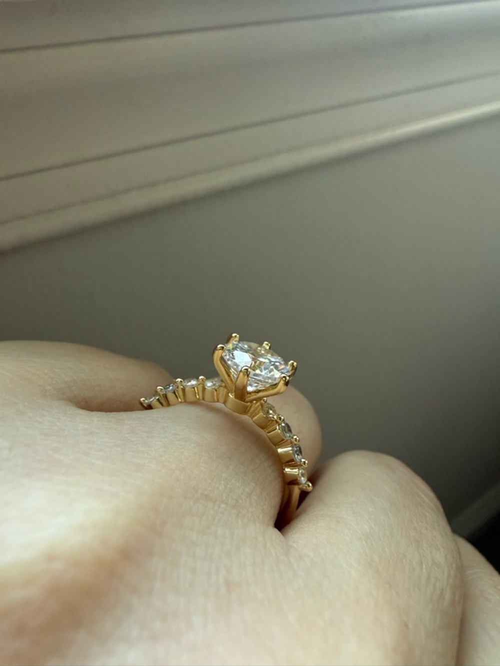 NEW! 18k Gold Plated Round-Cut Solitaire Engagement Ring with Accent Diamonds - Picture 12 of 14